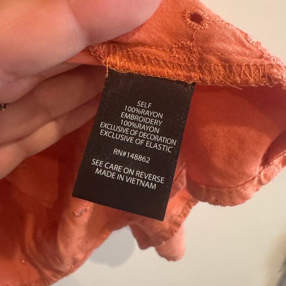 Torrid Eyelet Cut Out Top Orange Back Button Embroidered Short Sleeve Sz 2X - Picture 3 of 6